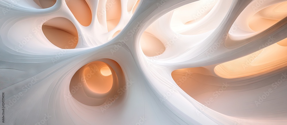 Aufkleber abstract soft-colored neural network design with fluid shapes and organic forms, featuring light pas