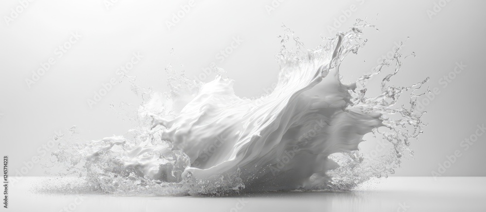Poster elegant dynamic water splash in pristine white setting capturing motion with splashes gracefully sho