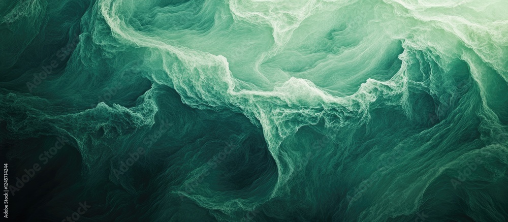 Poster green swirling abstract background with soft flowing curves and a fluid gradient showcasing dark to 
