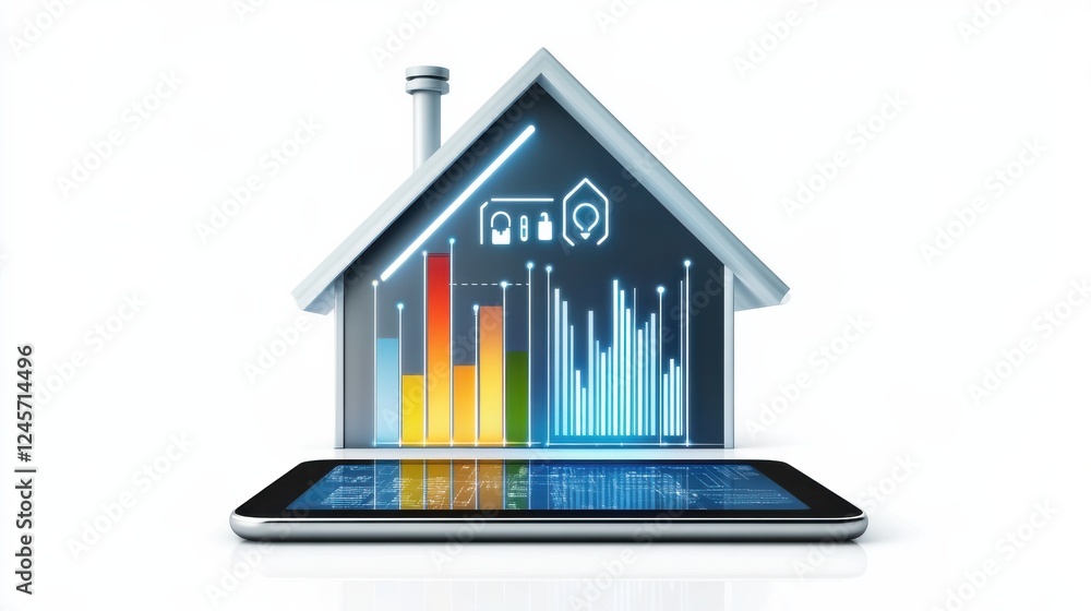 Poster digital smart home concept with data visualization and analytics