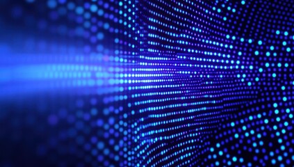 Fototapeta premium Abstract Digital Background of Blue Light Dots Creating a Wave Effect in a Futuristic High-Tech Environment