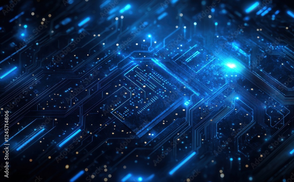 Poster abstract digital background with glowing blue circuit patterns and sparkling lights for technology a