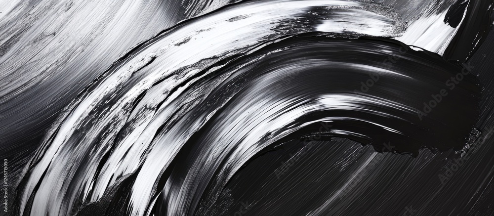 Poster elegant silver brushstroke on a dark background creating a shimmering effect with flowing curved lin
