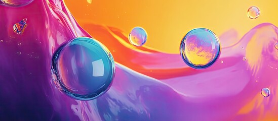 Vibrant abstract background with gradient purple and orange waves, featuring colorful spheres; ideal for marketing SEO services and online presence.