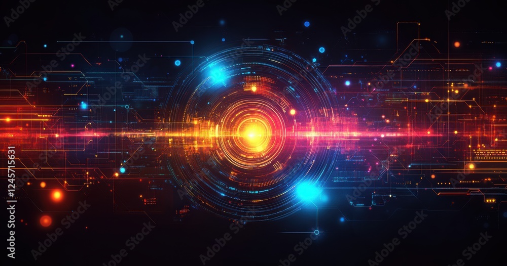 Aufkleber abstract digital illustration of vibrant energy emanating from a central point with technology-inspi