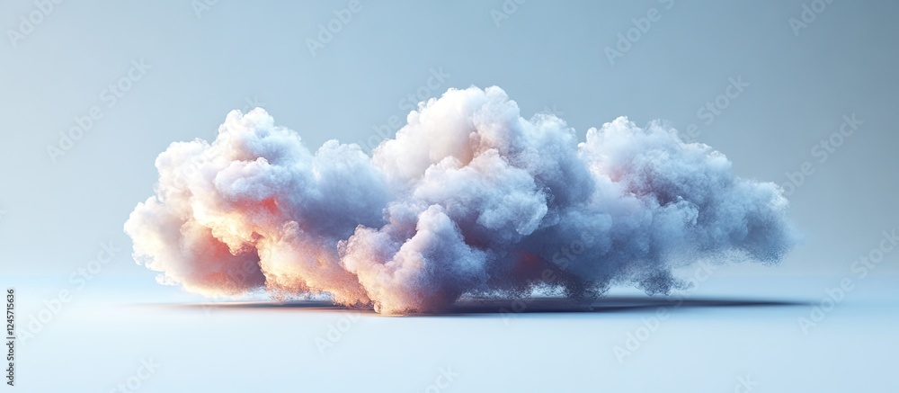Poster fluffy pink and white cloud centered on a soft gradient blue background, creating a serene and dream