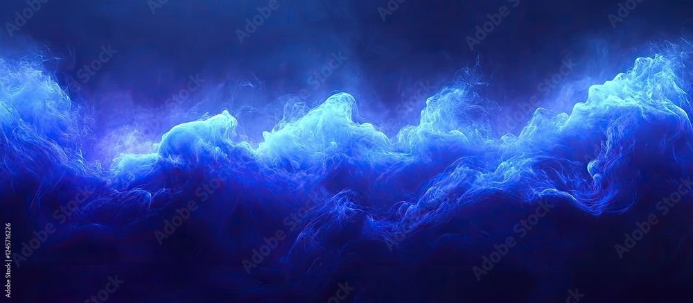 Poster mesmerizing abstract blue smoke flowing gracefully across a dark backdrop with deep blue and violet 
