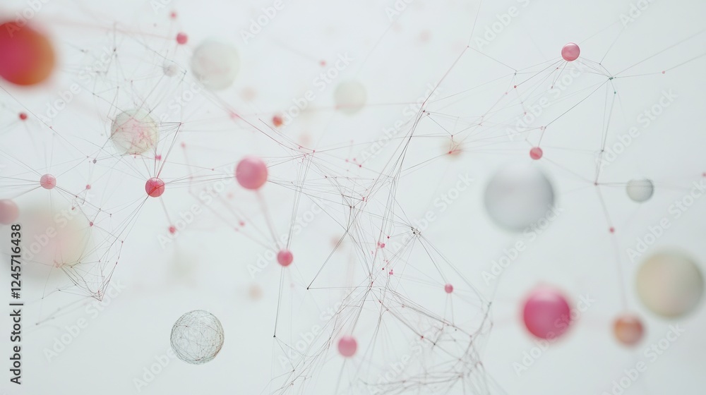 Poster abstract network of connecting dots and lines with pink and red elements