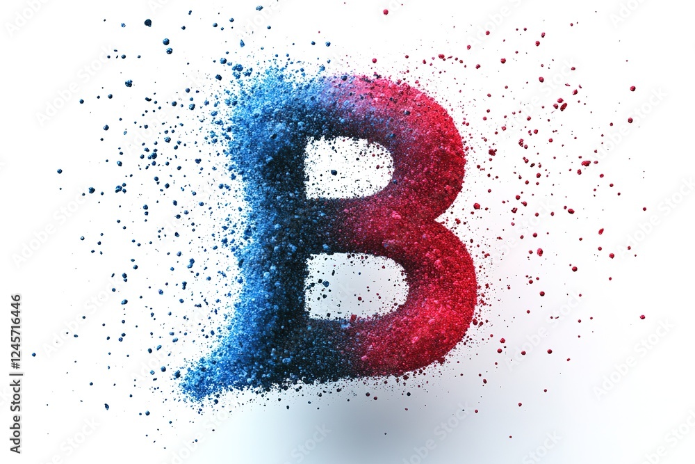 Poster abstract red and blue particle design: dynamic b formation. perfect for tech, branding, and futurist