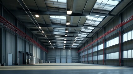 A warehouse implementing efficient LED lighting and automated systems for energy optimization,