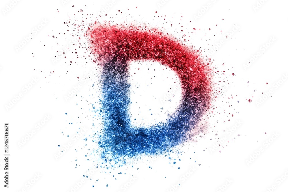 Poster abstract digital art: red and blue particles forming the number d dynamic design element for tech, b