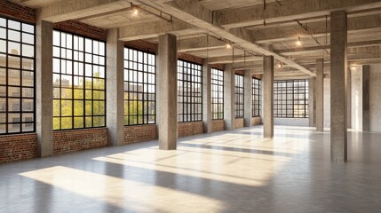 Fototapeta premium Spacious industrial loft with large windows 