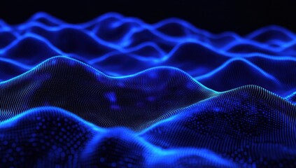Naklejka premium Abstract digital waves in glowing blue tones creating a vibrant pattern of light and depth in a futuristic landscape with a hypnotic visual effect.