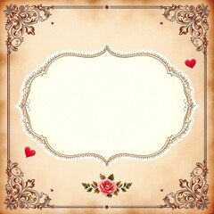 Elegant Vintage Frame with Pink Roses for Invitations or Design