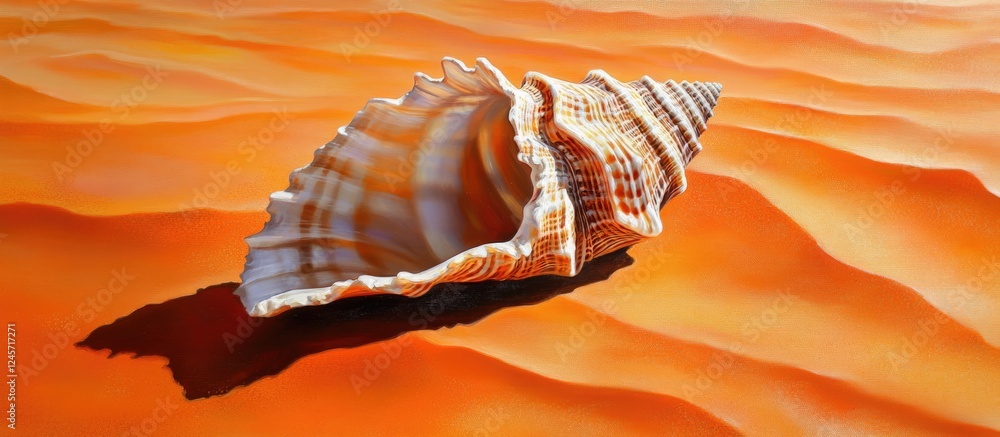 Aufkleber large seashell with intricate patterns positioned on vibrant orange sand creating a tranquil beach s