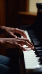 Fototapeta premium Dark-skinned hands on ivory keys, soulful expression, harmony, passion, expression