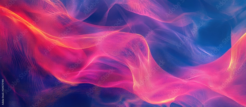 Poster vibrant abstract data space background featuring flowing waves of pink and violet against a deep blu