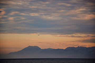Sunset on the seashore. The Mediterranean Sea.