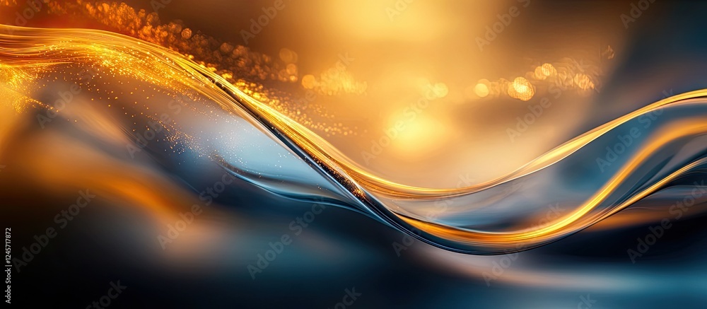 Poster elegant abstract background showcasing a harmonious blend of gold waves flowing against a deep blue 