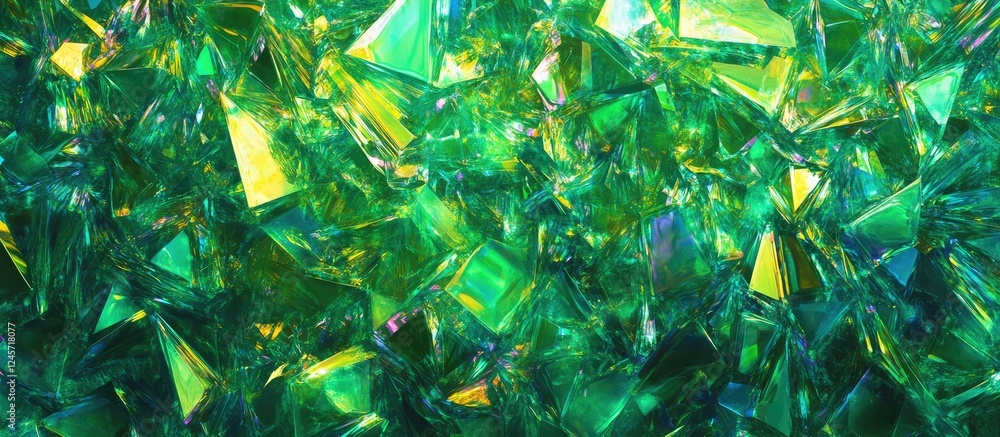 Poster vibrant green and yellow crystalline textures create an abstract background with sharp angles and re