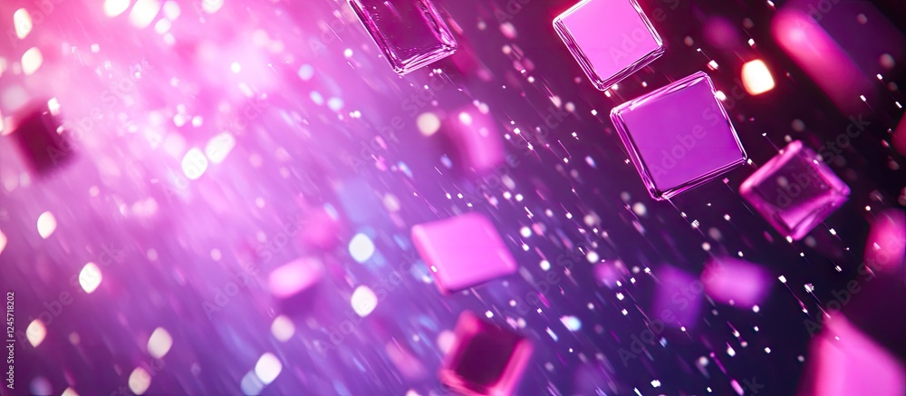 Poster vibrant mesh design of floating playing cards in shades of magenta and purple with a striking visual