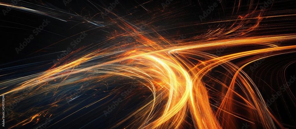 Poster dynamic swirling lines in vibrant orange and yellow hues create a captivating night highway scene wi