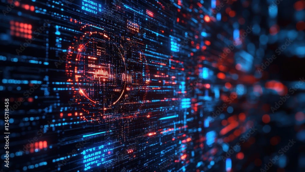 Poster abstract futuristic digital technology background with glowing lines, dots, and data streams in blue