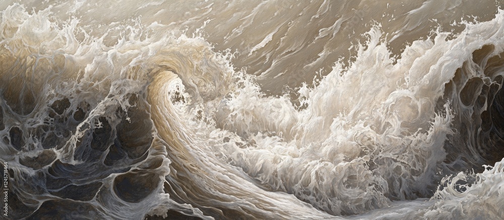 Aufkleber dynamic close-up of ocean waves in shades of white and brown showcasing intricate details of water m