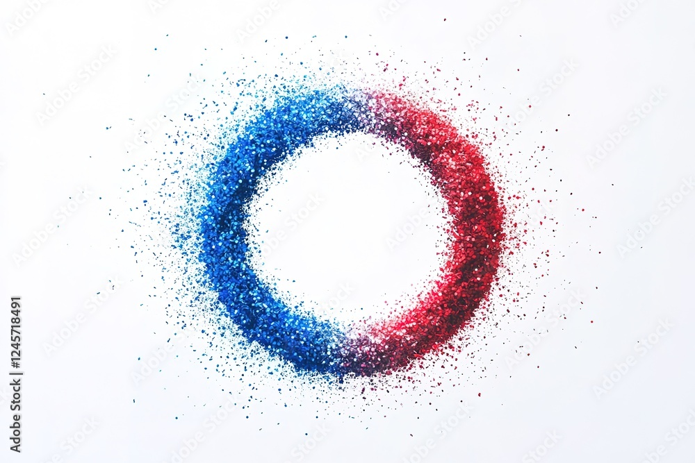 Poster abstract red and blue particle formation: a dynamic 'o' design. perfect for tech, branding, and futu