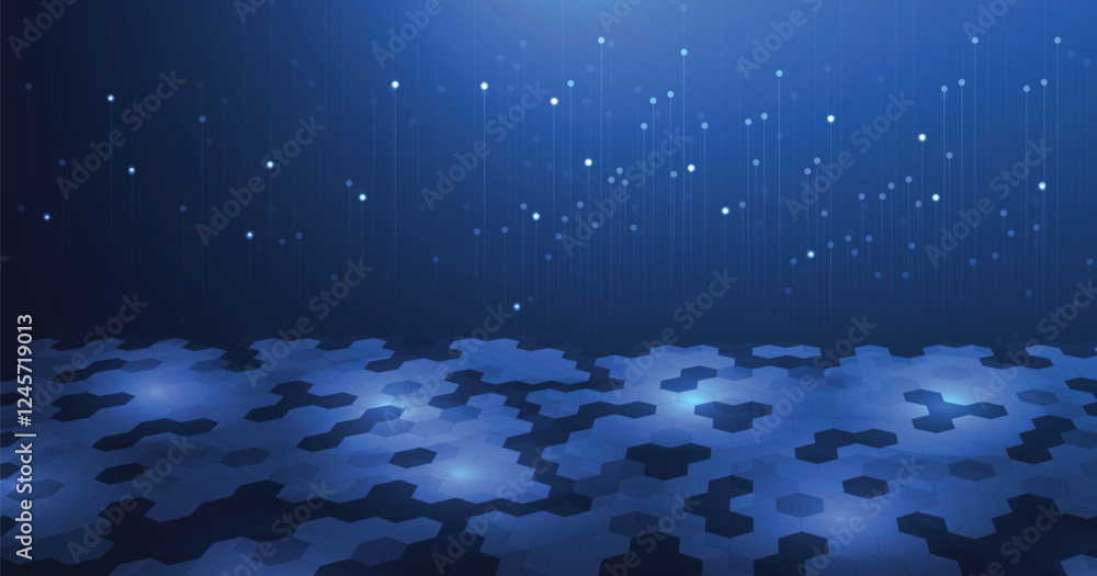 Fototapete Abstract hexagon background with lines and dots on a dark blue background. Design for technology background.