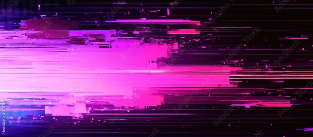 Poster neon purple glitch background with vibrant abstract elements and dynamic patterns in bright pink and