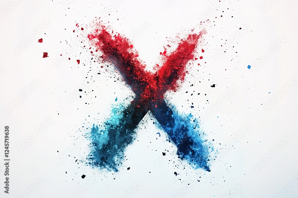Poster abstract x: red and blue particle design. dynamic, energetic, and visually striking, this abstract c