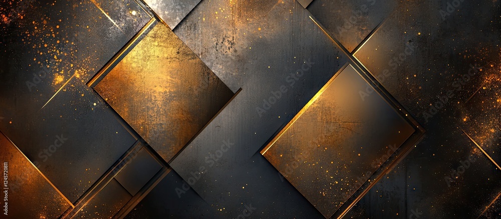 Poster elegant background featuring a shimmering metallic texture in gold and black with abstract geometric