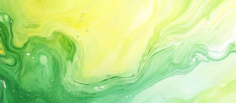 Aufkleber fluid abstract background with flowing marble textures in vibrant green and yellow hues creating a s