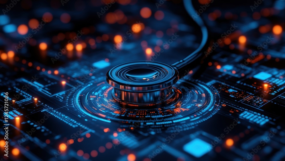 Aufkleber abstract representation of technology integration with digital circuits and stethoscope symbolizing 