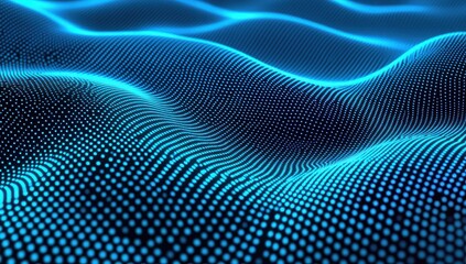 Obraz premium Abstract Visual of Blue Waves with Luminous Dots Creating Depth and Fluidity in a Digital Atmosphere, Perfect for Technology and Innovation Themes