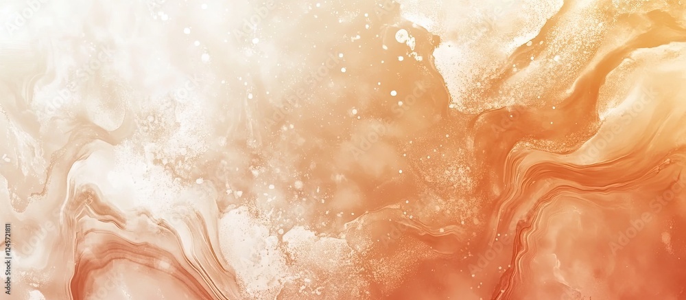Poster abstract orange and white fluid background with swirls and bubbles in the upper left corner transiti