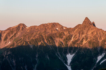 北アルプス槍ヶ岳モルゲンロート（大天井岳より撮影）