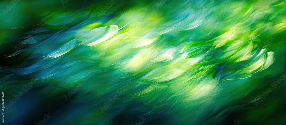 Poster vibrant green foliage with soft blurred effect under dynamic lighting creates a rich textured backgr