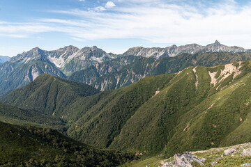 北アルプス大天井岳より 槍ヶ岳と穂高岳を望む