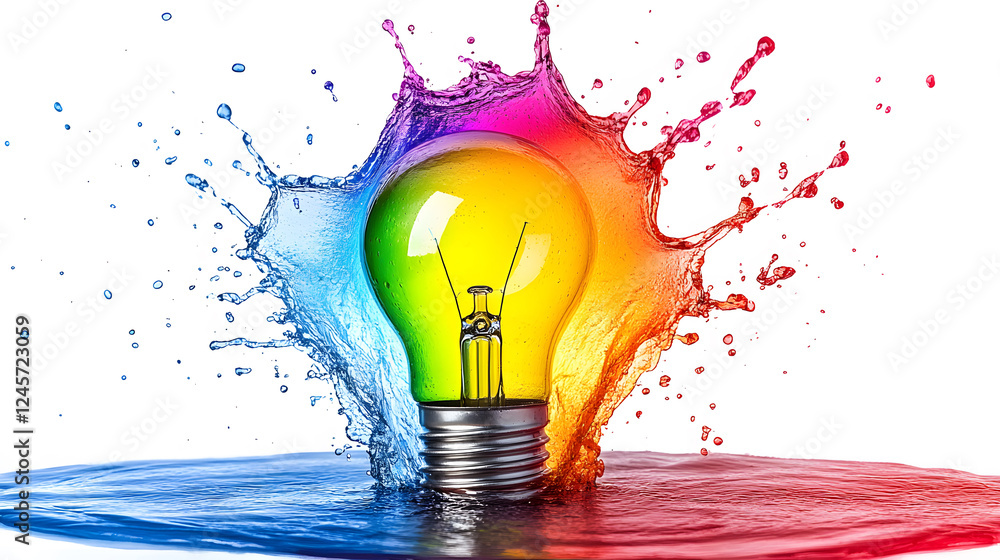 Poster dynamic creativity splashing colorful light bulb in water artistic concept vibrant environment close