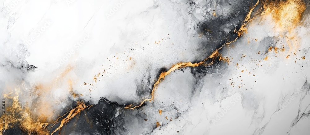Poster elegant white marble background with intricate grey and gold textures creating a sophisticated, luxu