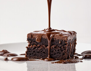 Obraz premium Rich, fudgy chocolate brownies with a crisp top, served on a white plate for a delicious dessert treat
