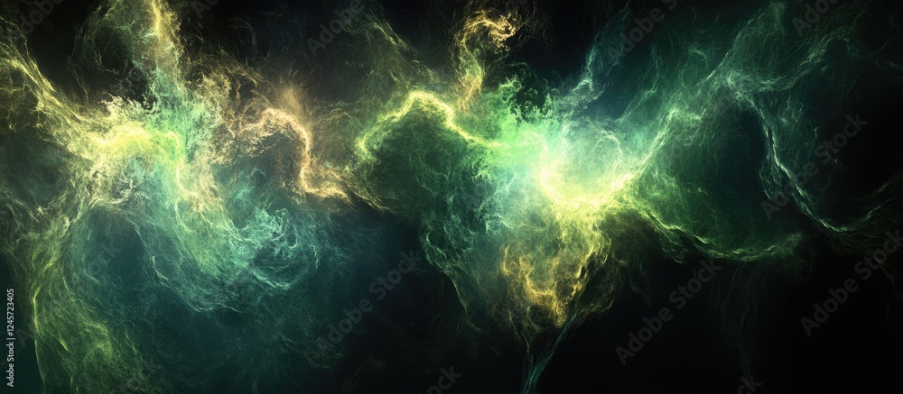 Poster abstract fluid backgrounds in green and gold hues with dark undertones, offering generous negative s