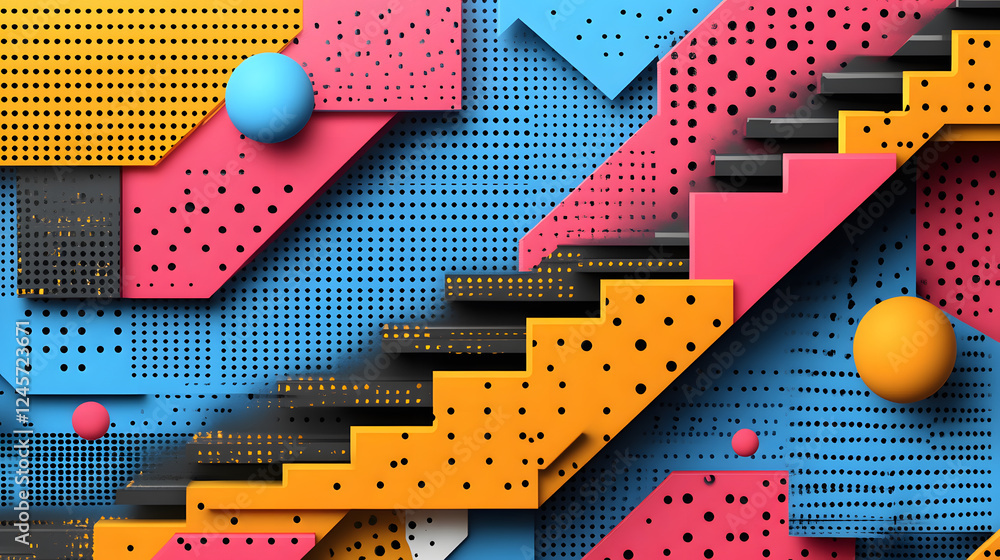 Poster modern staircase design with bright colors abstract art installation graphic background minimalist e