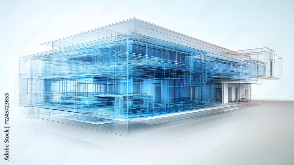 Aufkleber Innovative software engineering algorithm design modern architecture digital blueprint high-tech environment aerial view system architecture concept