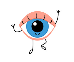 Fototapeta premium Happy healthy eye, cute character. Clarity vision. Eyesight. Vector cartoon illustration