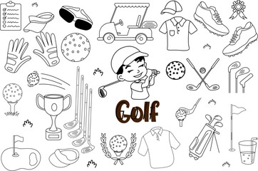 golf doodle element clipart set