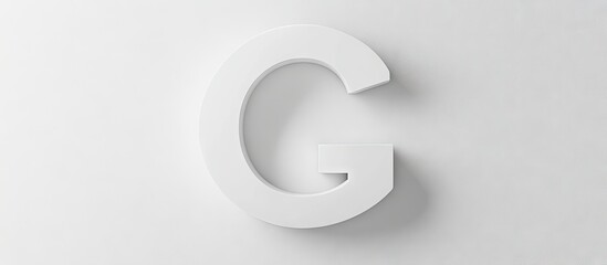 Stylized uppercase letter G in clean white font, centered against a smooth white background, emphasizing minimalism and modern design.