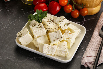 Greek traditional Feta cheese cubes